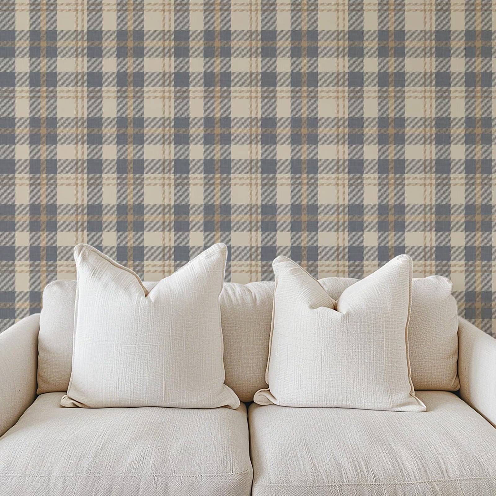 중립적인 파란색과 베이지색 격자무늬 벽지, 아늑한 스칸 - Interior Design Scandinavian 리뷰 및 가격