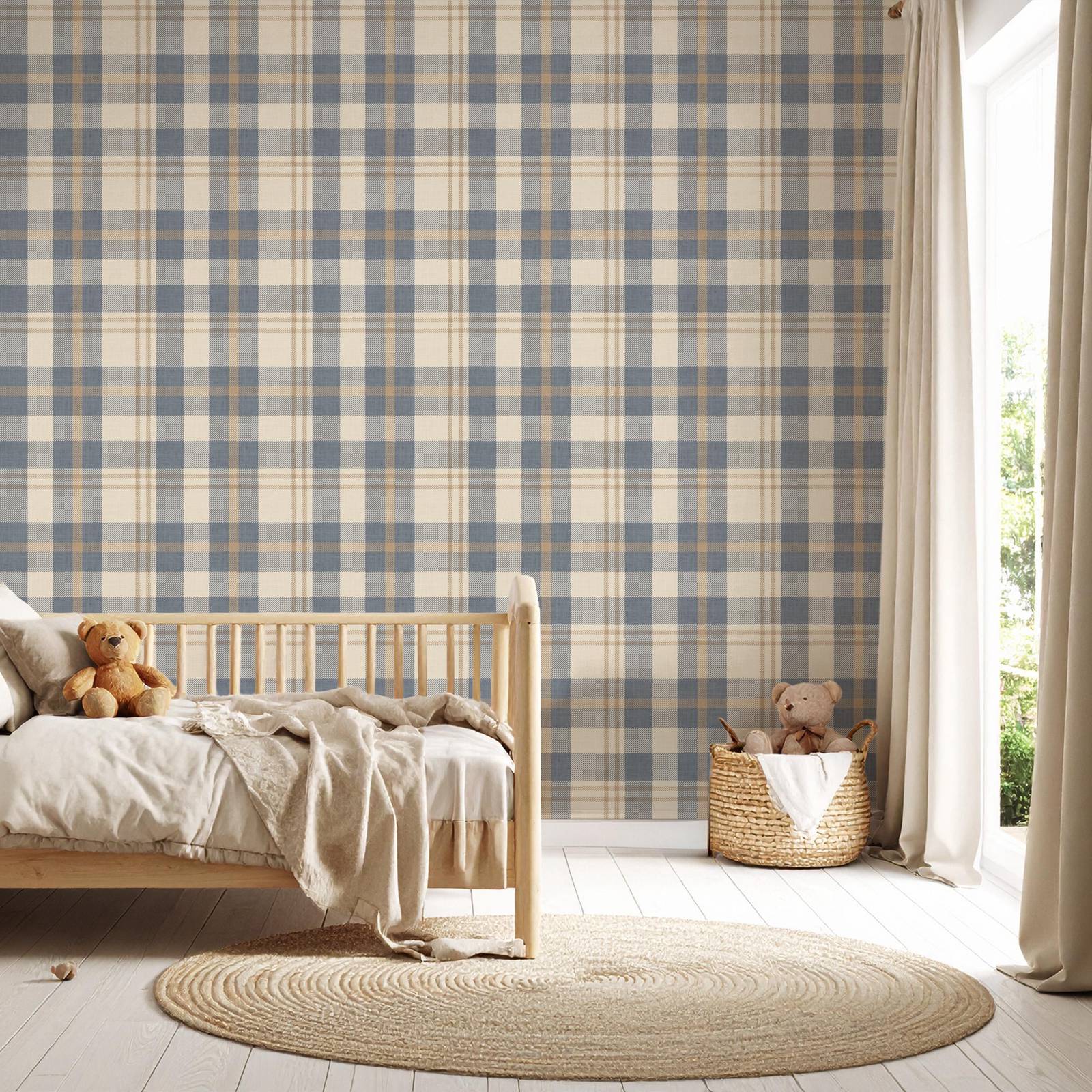 중립적인 파란색과 베이지색 격자무늬 벽지, 아늑한 스칸 - Interior Design Scandinavian 리뷰 및 가격