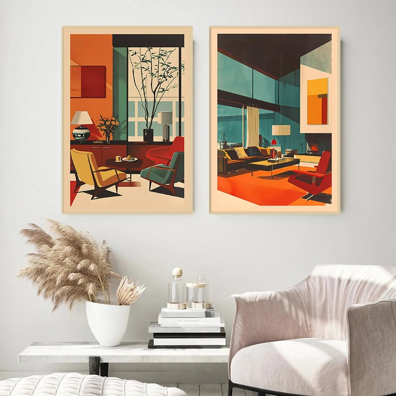 프레임리스 빈티지 인테리어 건축 포스터 미드 센추리 바 - Interior Design Layout 리뷰 및 가격