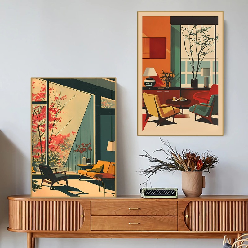 프레임리스 빈티지 인테리어 건축 포스터 미드 센추리 바 - Interior Design Layout 리뷰 및 가격